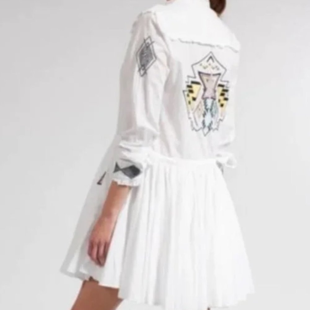 Zadig and Voltaire Ranil White Embroidered Long Sleeve Fit and Flare Dress XS